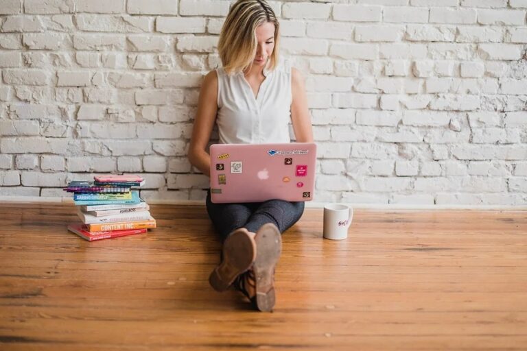 Woman working on a laptop